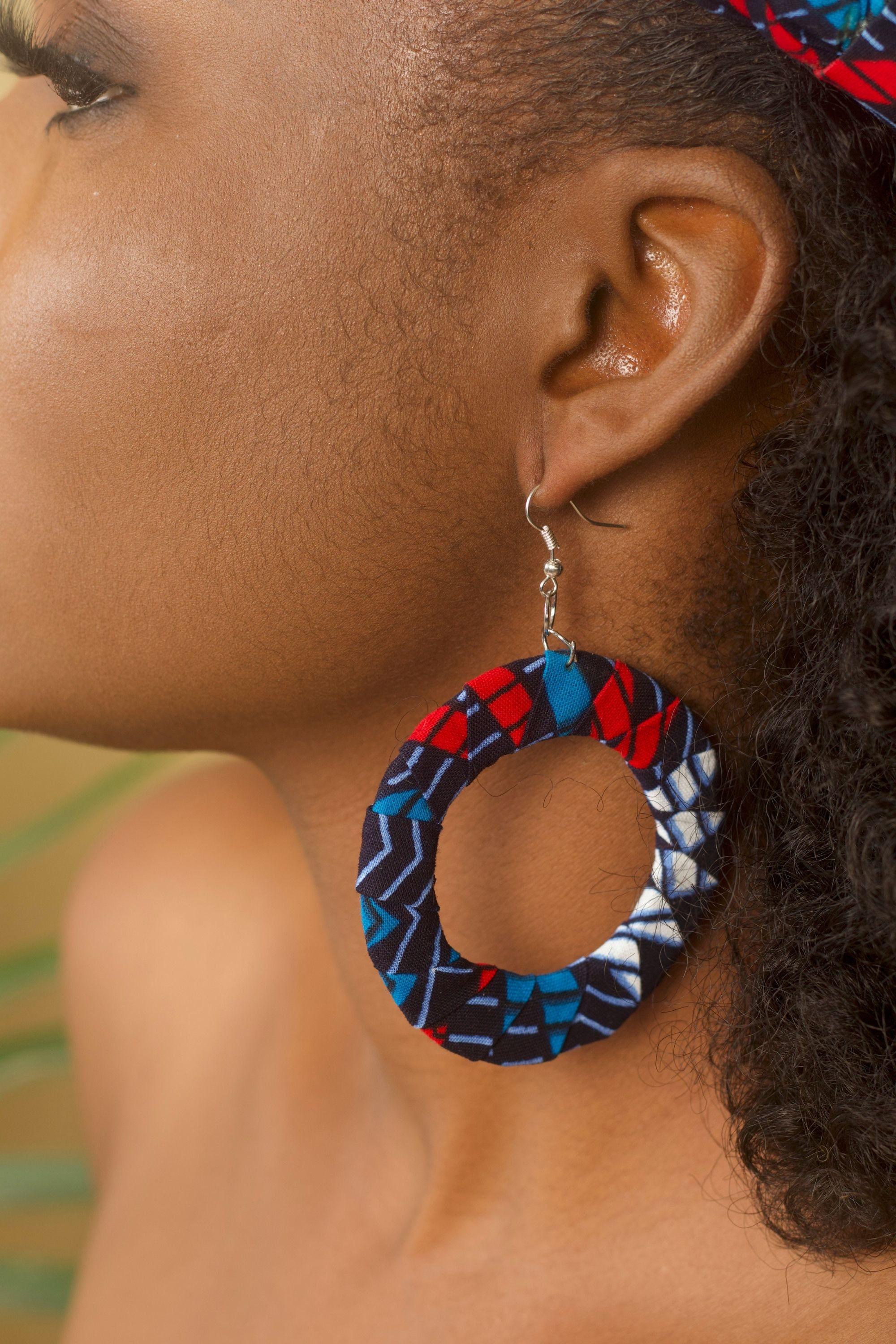 BILLIE Ankara Hoop Earrings detail — handcrafted in Nigeria by Naborhi