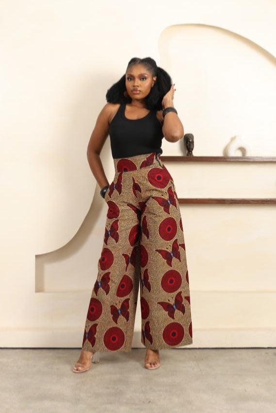 DEINA Ankara Palazzo Trousers detail — handcrafted in Nigeria by Naborhi