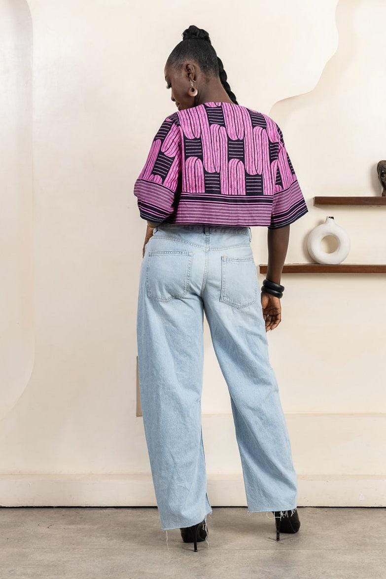 RAHIMA Ankara Cropped Kimono detail — handcrafted in Nigeria by Naborhi