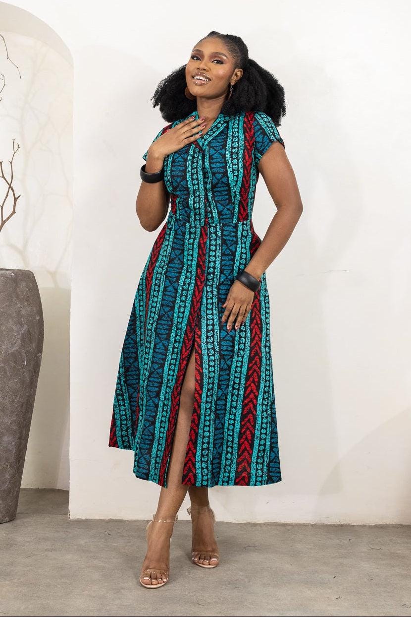 AKONI Ankara Midi Dress — women's African print clothing by Naborhi