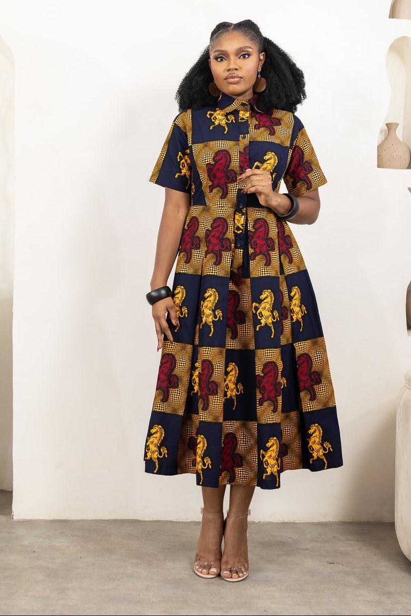 DALU Ankara Midi Shirt Dress detail — handcrafted in Nigeria by Naborhi