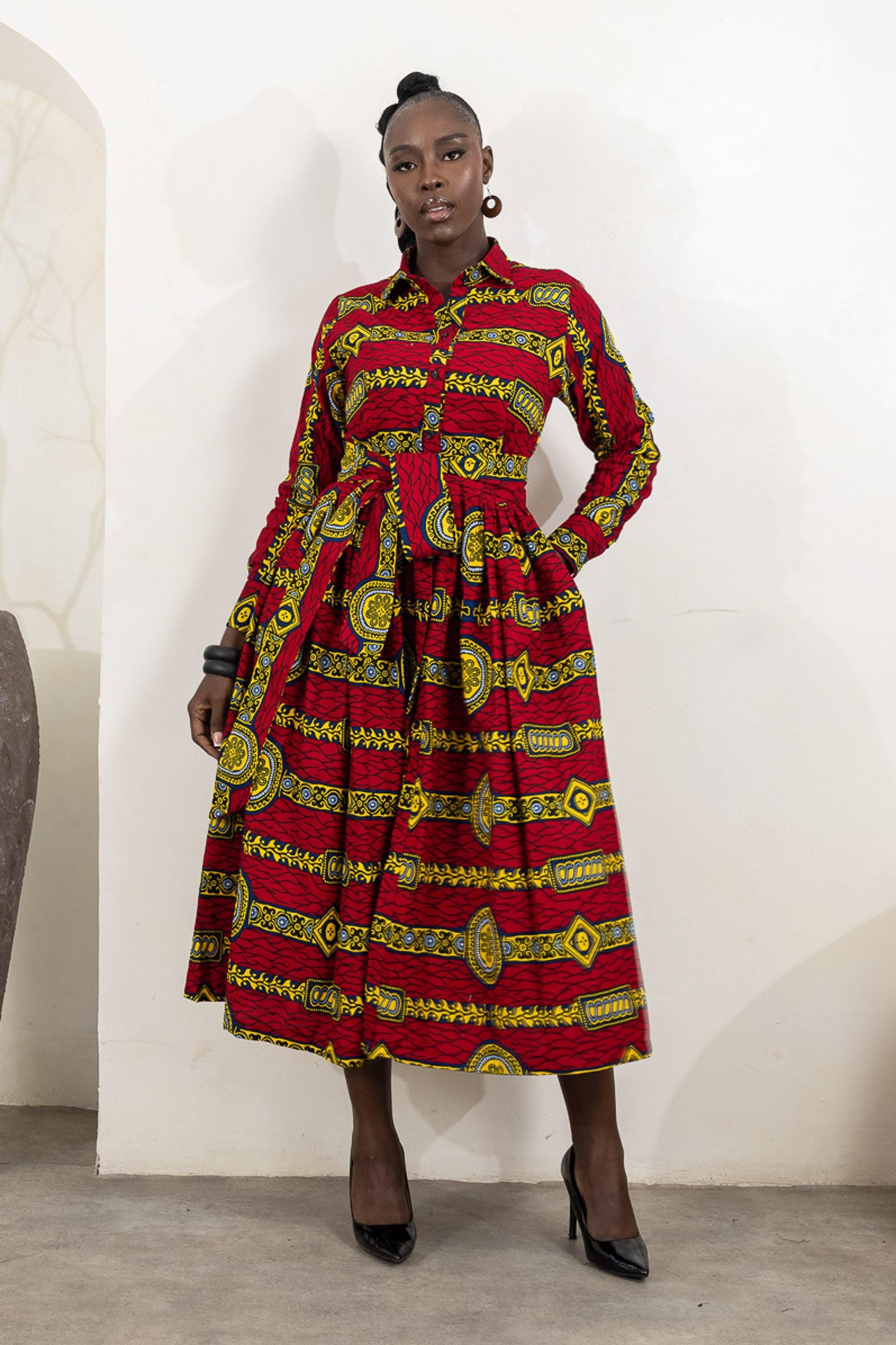 AMA Ankara Long Sleeve Midi Dress — African print dress by Naborhi