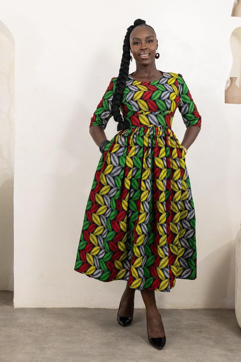 KEFIRAH Ankara Midi Dress — made to order African print dress | Naborhi