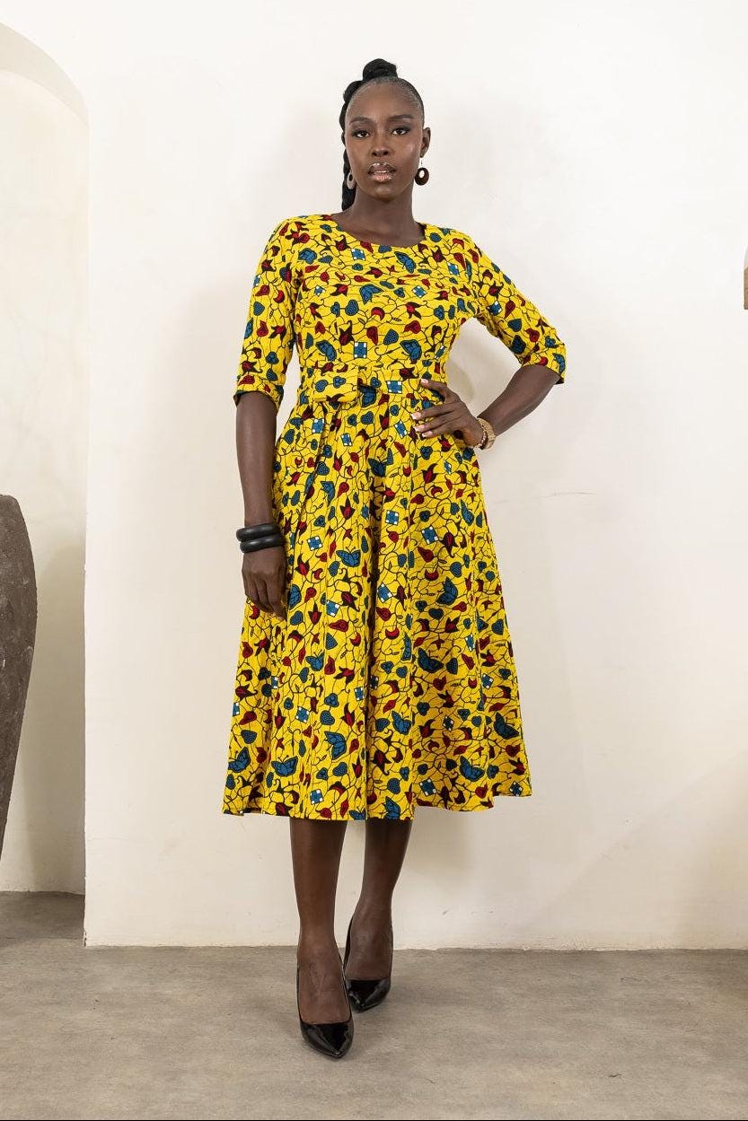 ZANELE Ankara Flared Midi Dress — African print dress by Naborhi