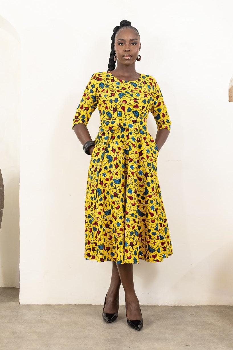 ZANELE Ankara Flared Midi Dress — Naborhi African print collection
