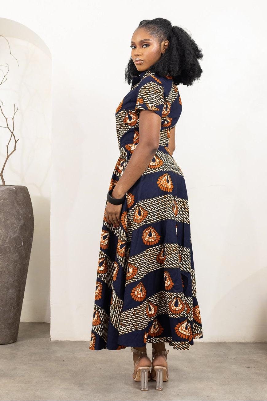 DARAIMA Ankara Midi Shirt Dress detail — handcrafted in Nigeria by Naborhi