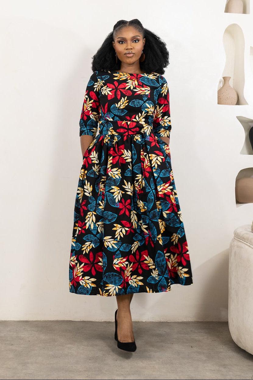 ESOSA Ankara Midi Dress — made to order African print dress | Naborhi