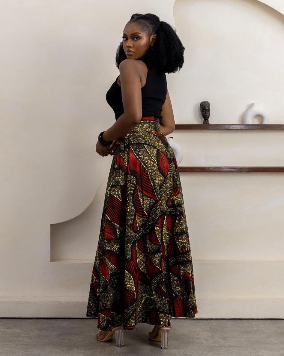 TAFARIAH Ankara Maxi Skirt detail — handcrafted in Nigeria by Naborhi