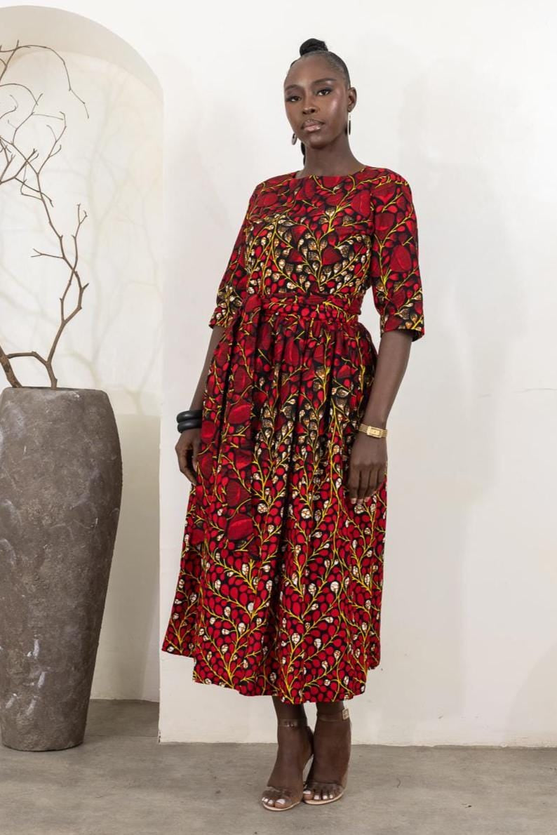 DISEMI Ankara Floral Midi Dress — Naborhi African print collection