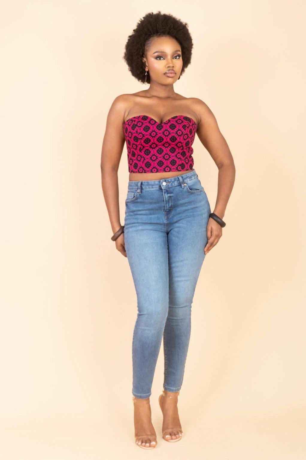 KEYAH Ankara Bustier Top detail — handcrafted in Nigeria by Naborhi
