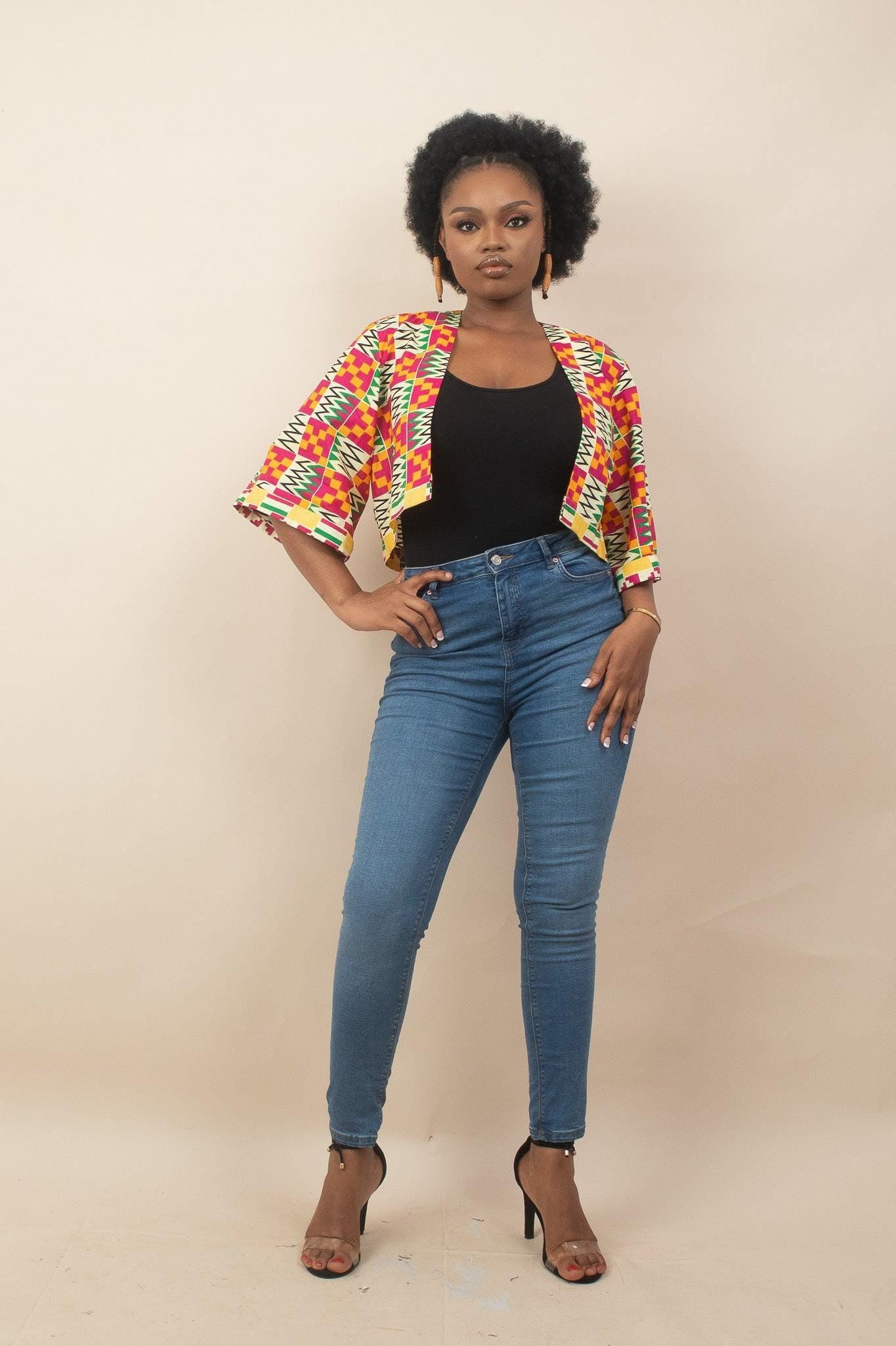 ANOKO Ankara Croped Kimono detail — handcrafted in Nigeria by Naborhi