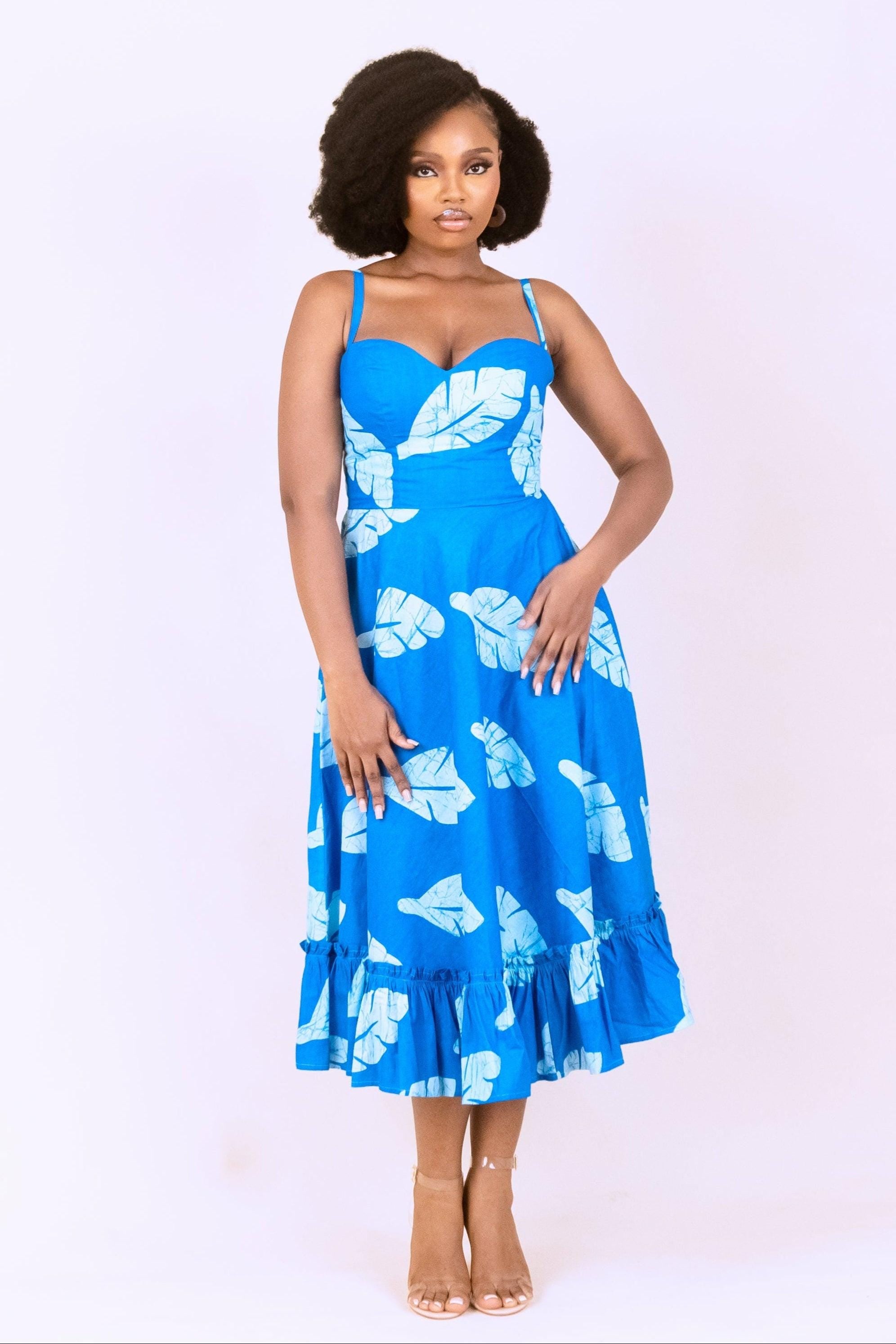 RUWA Ankara Midi Dress detail — handcrafted in Nigeria by Naborhi