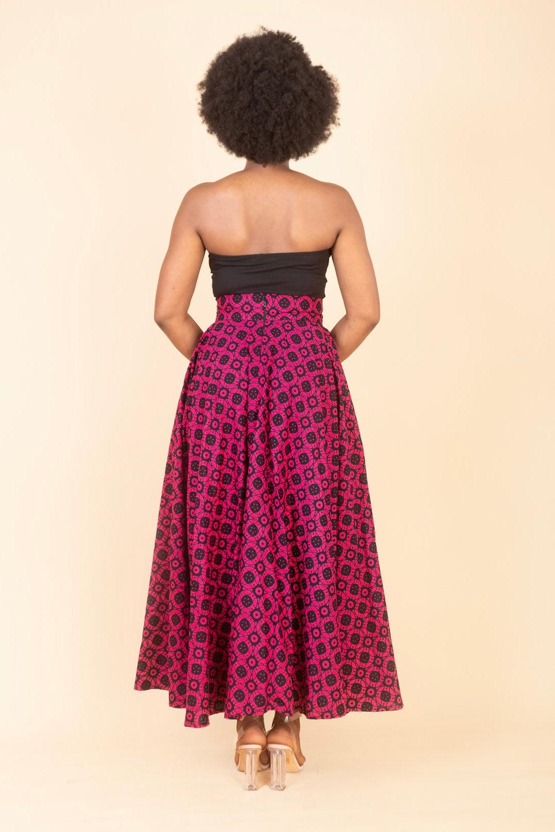 KEYAH Ankara Flared Maxi Skirt detail — handcrafted in Nigeria by Naborhi