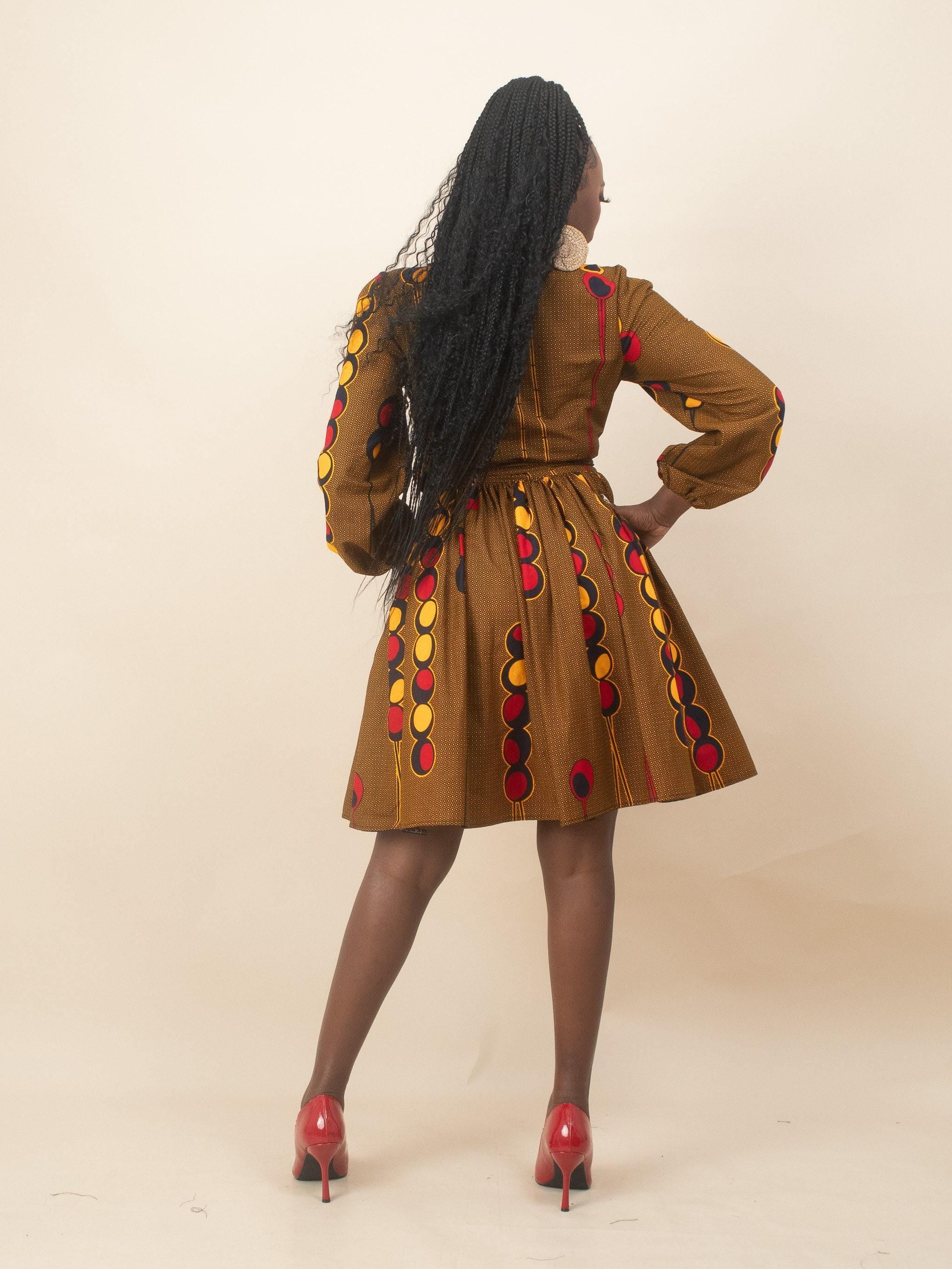 Sample: ABIYE Ankara Long Sleeve Wrap Dress Dress - Women (Size UK 10) detail — handcrafted in Nigeria by Naborhi