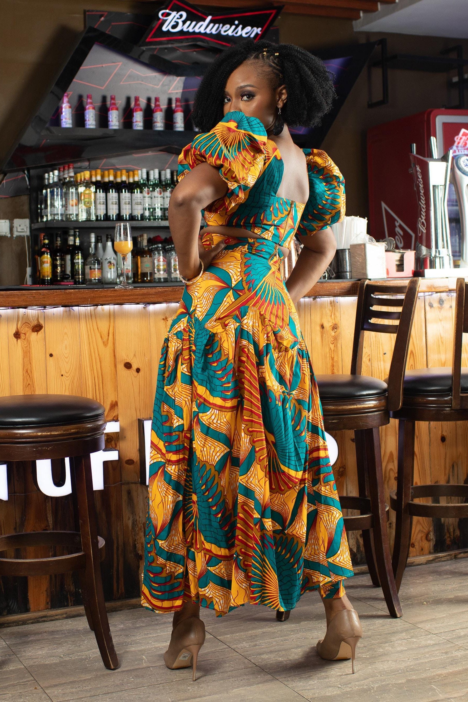 IHE Ankara Puff Sleeve Crop Top - Women