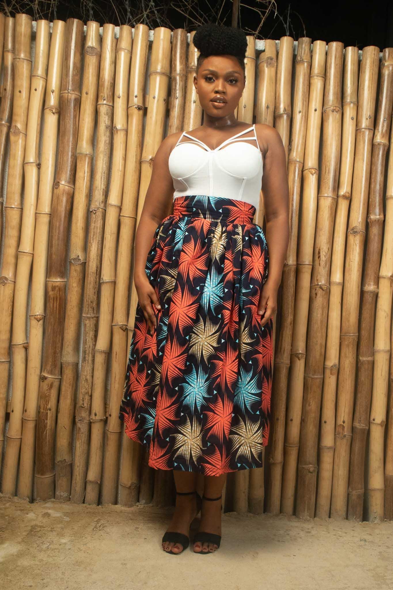 Sample: ANNIKA Ankara Midi Skirt - Women (Size UK 10) — African print skirt by Naborhi