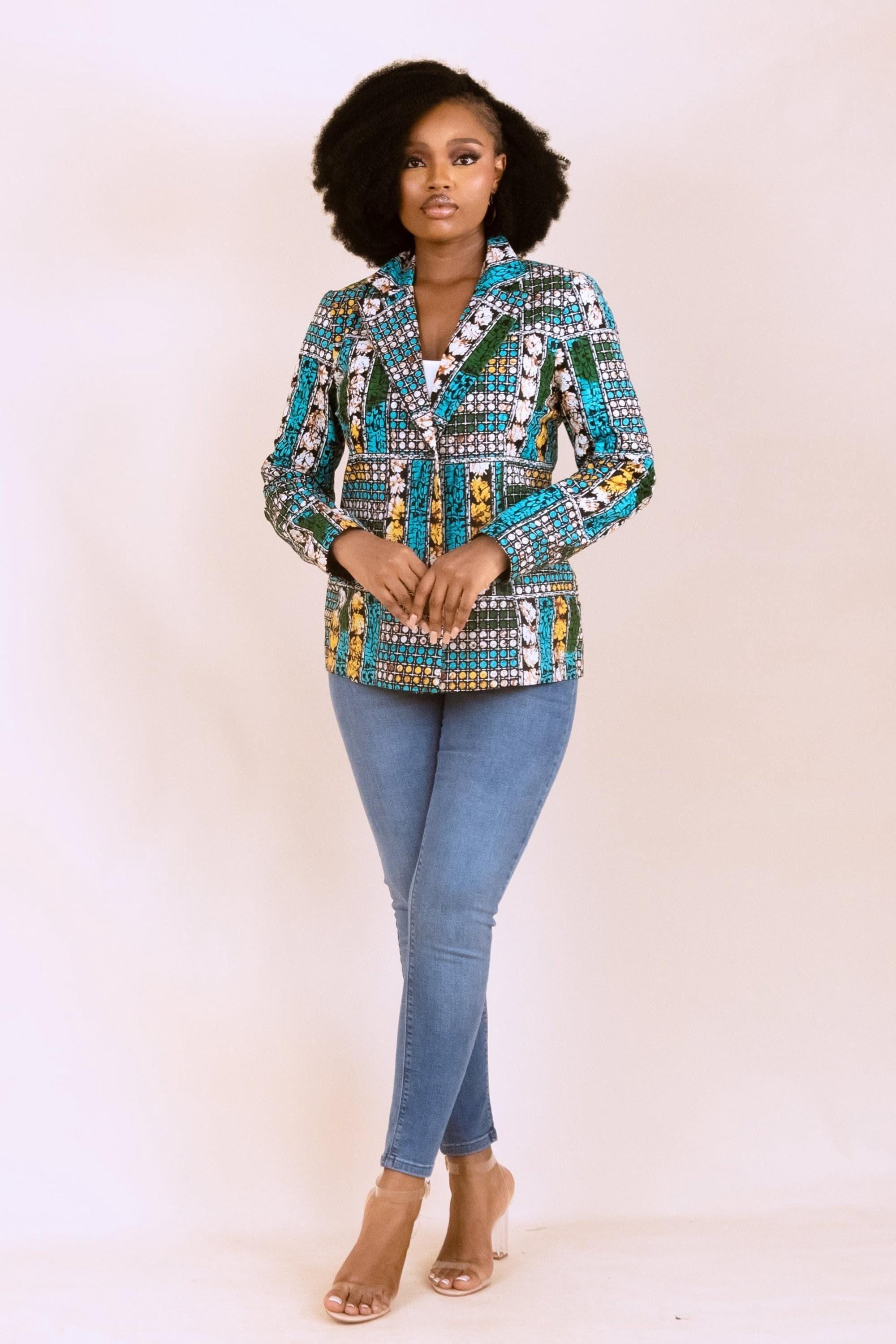 MAKEDA Ankara Blazer detail — handcrafted in Nigeria by Naborhi