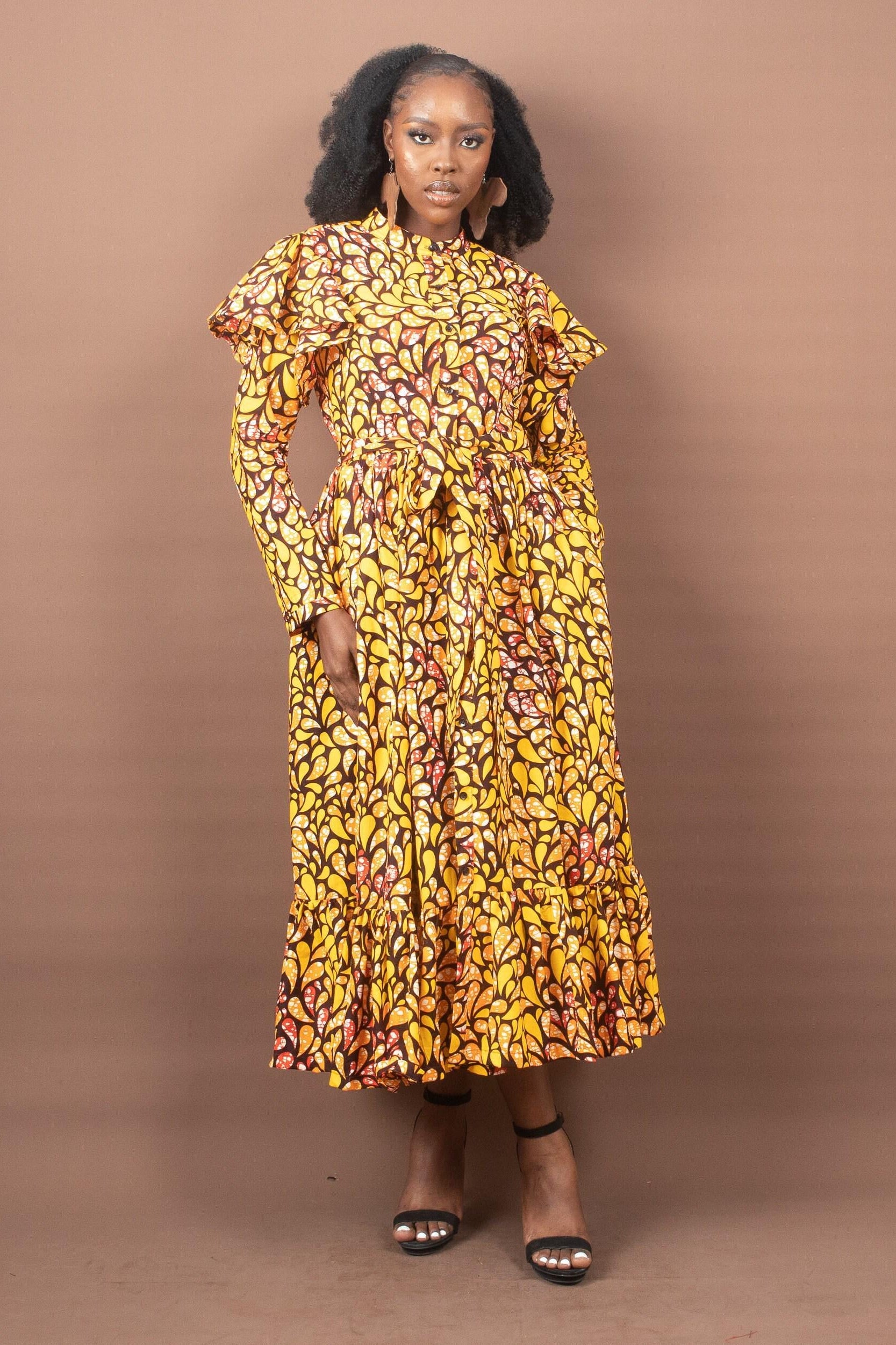 Sample: AHYANA Ankara Midi Shirt Dress - Women (Size UK 10) — African print dress by Naborhi
