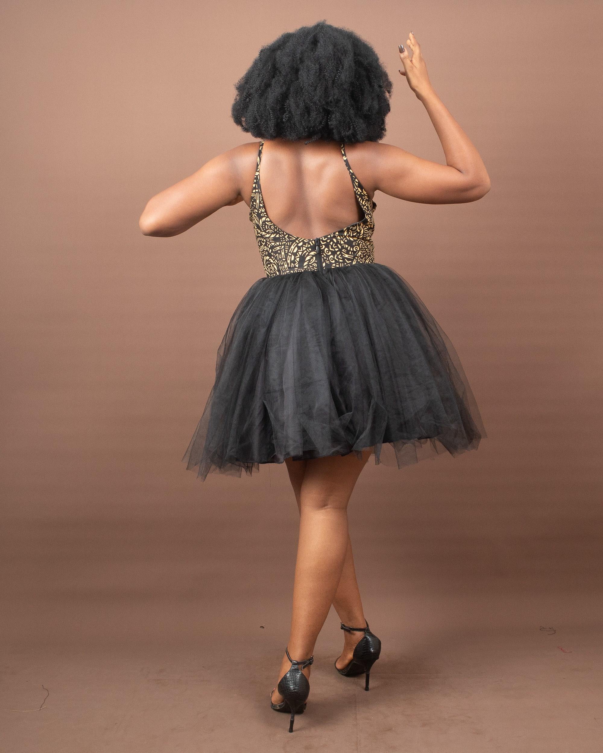 Sample: GBEMI Ankara Mini Dress - Women (Size UK 10) detail — handcrafted in Nigeria by Naborhi