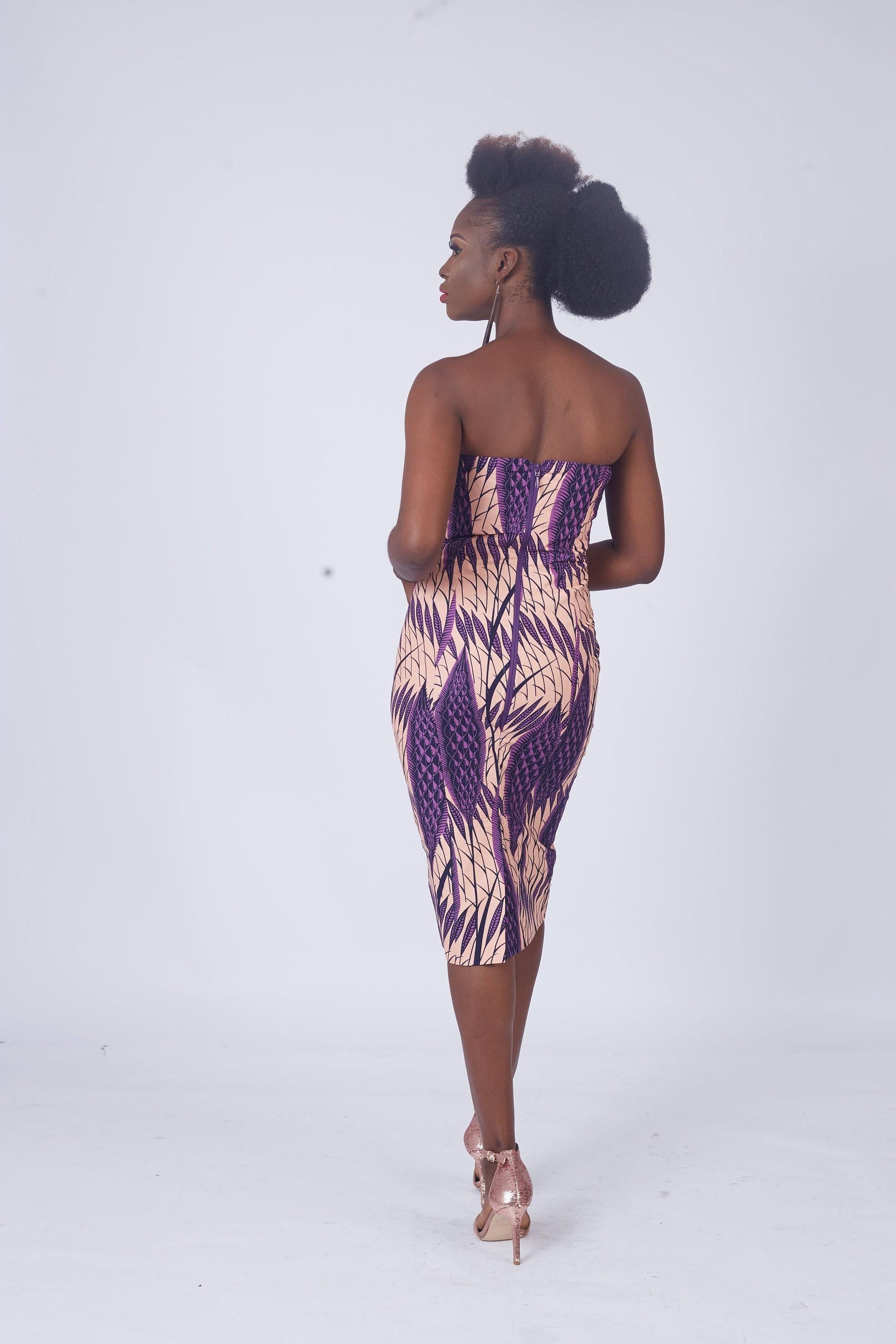 NAILAH Ankara Strapless Midi Dress detail — handcrafted in Nigeria by Naborhi