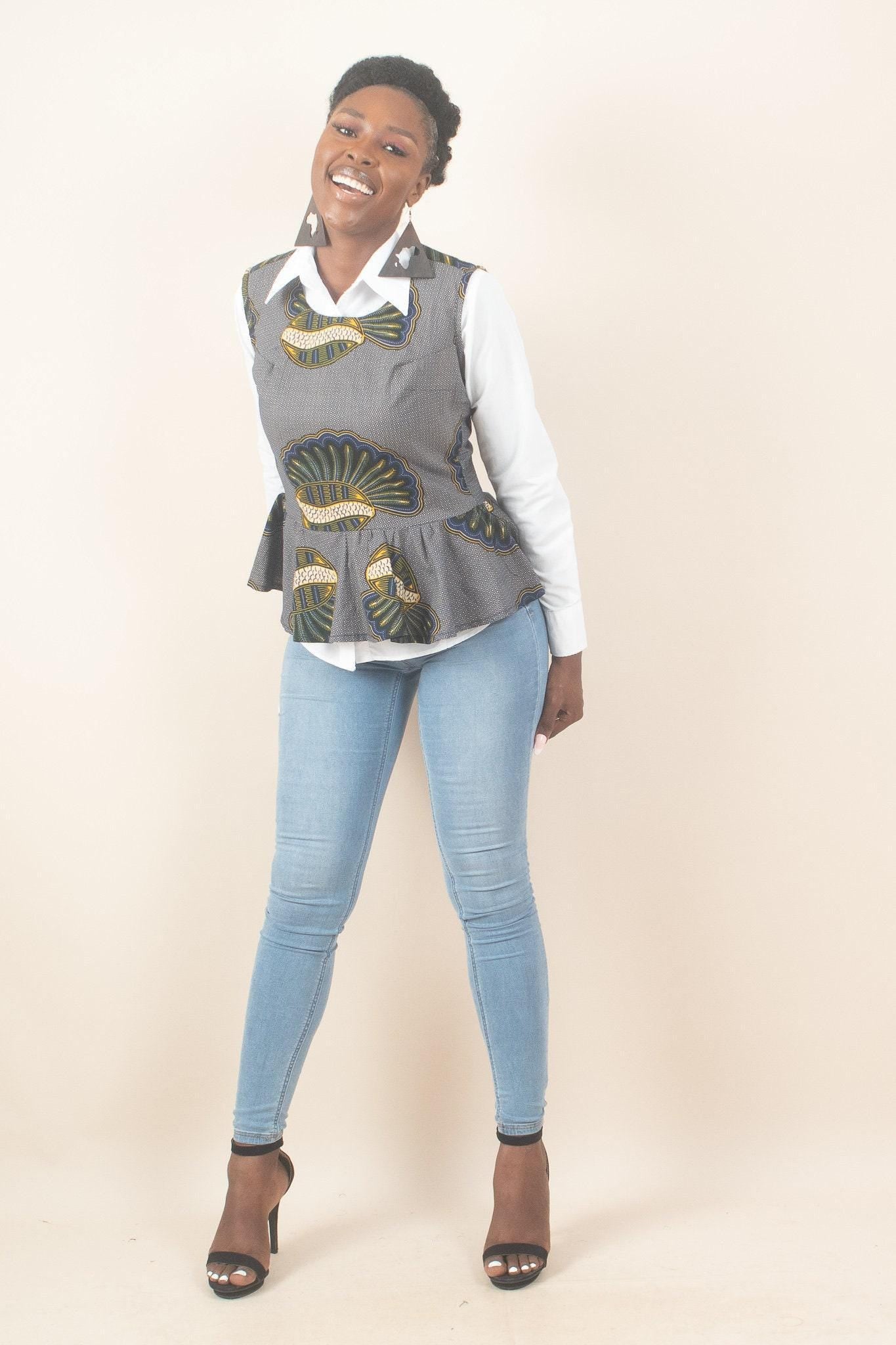 Sample: NIKE Ankara Peplum Top - Women (Size UK 10) — women's African print clothing by Naborhi