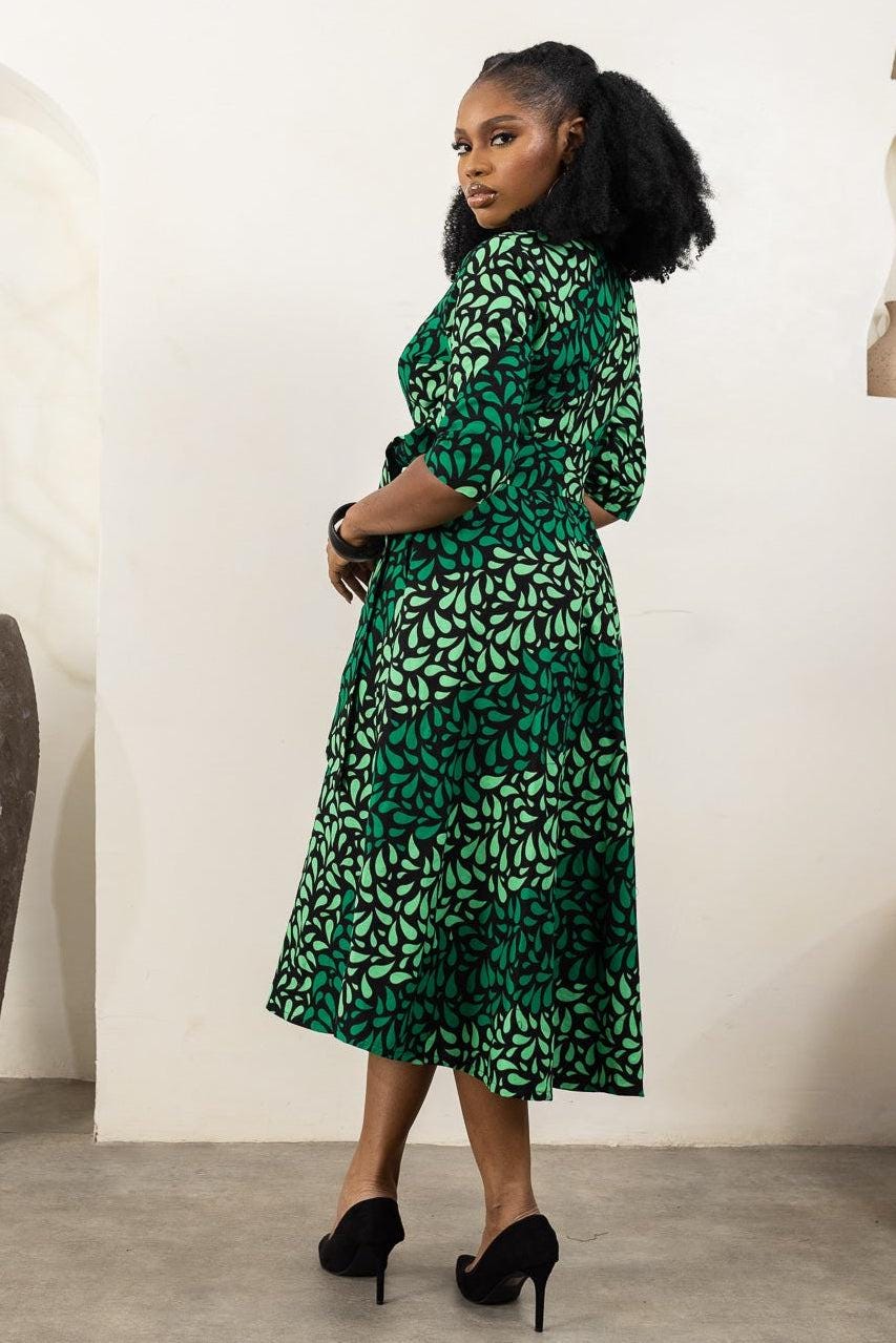 ZORLE Ankara Flared Midi Dress detail — handcrafted in Nigeria by Naborhi