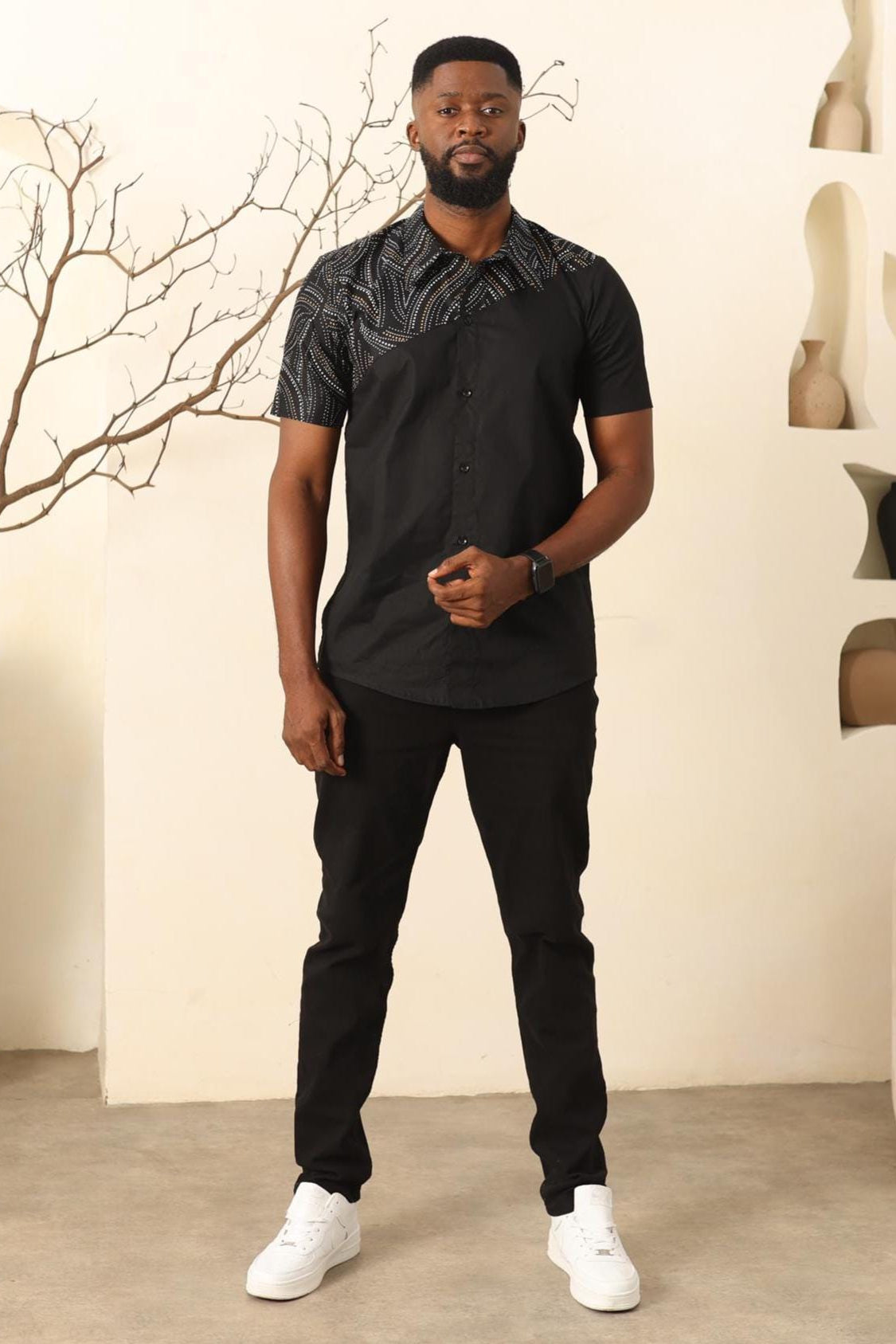 ENITAN Ankara Shirt detail — handcrafted in Nigeria by Naborhi