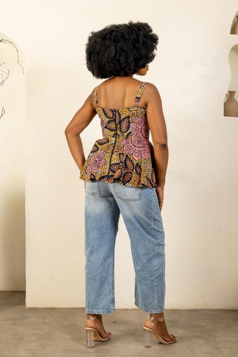 SADE Ankara Spaghetti Strap Peplum Top — made to order African print top | Naborhi