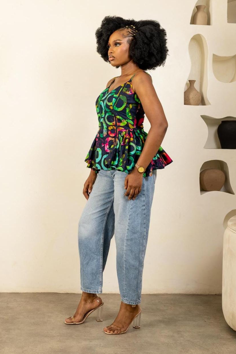 KESANDU Ankara Peplum Top detail — handcrafted in Nigeria by Naborhi