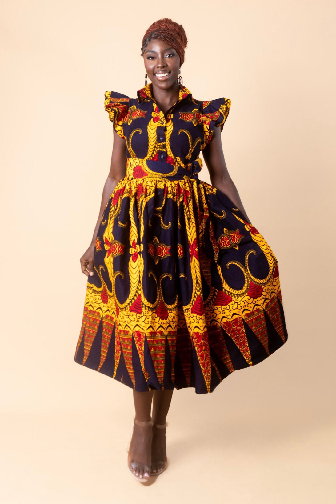 KENNA – Ankara African Print Shirt Dress Midi Length